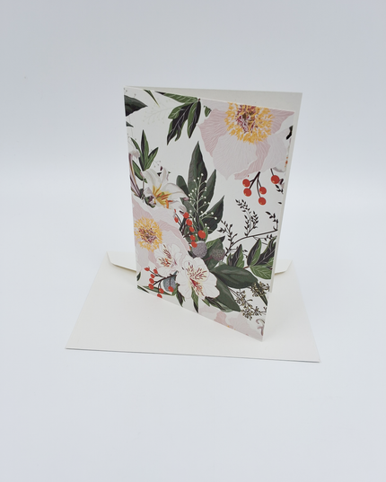 Wenskaart kerstbloemen wit