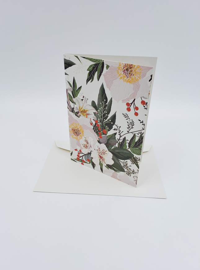 Wenskaart kerstbloemen wit