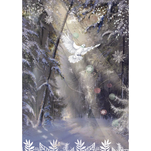 Wenskaart kerstduif in bos