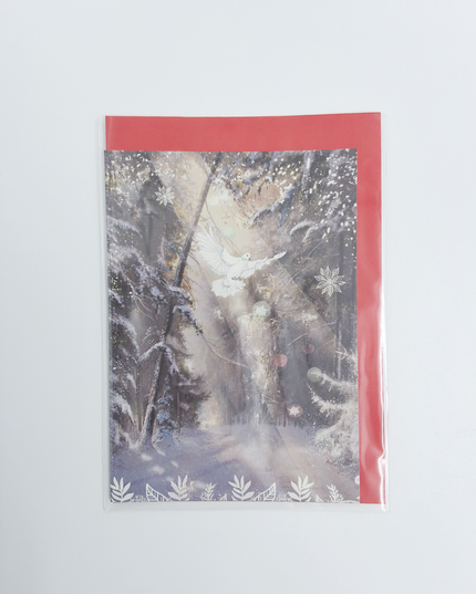 Wenskaart kerstduif in bos