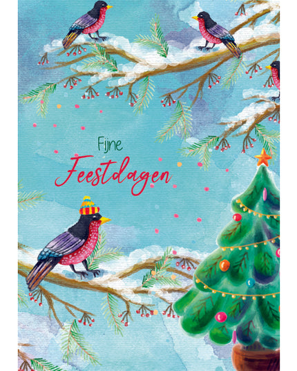 Wenskaart vogel met mutsje