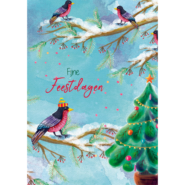 Wenskaart vogel met mutsje