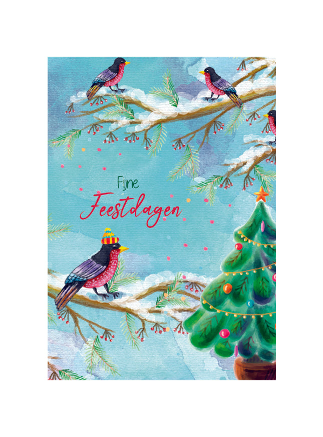 Wenskaart vogel met mutsje