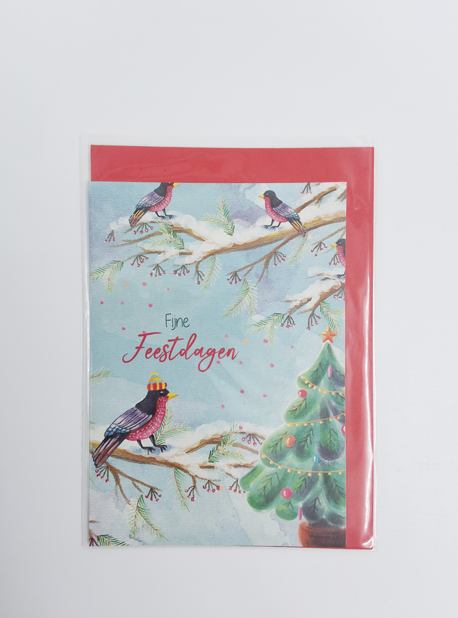 Wenskaart vogel met mutsje