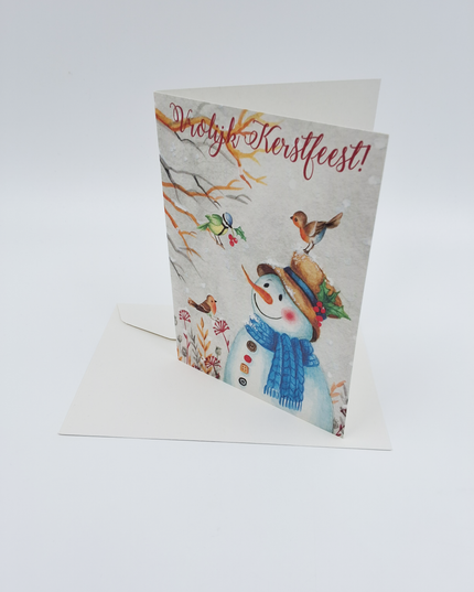 Wenskaart sneeuwman met vogels