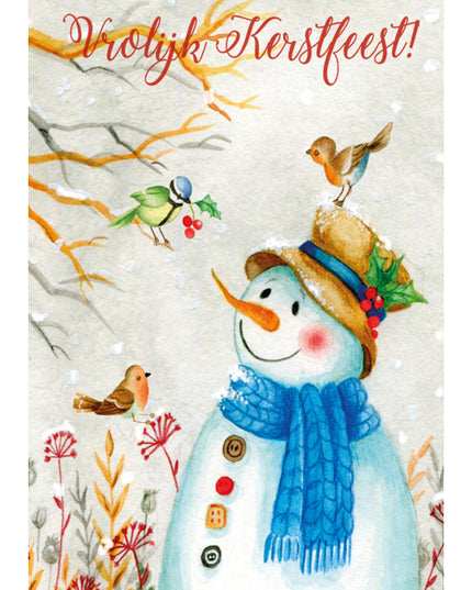 Wenskaart sneeuwman met vogels
