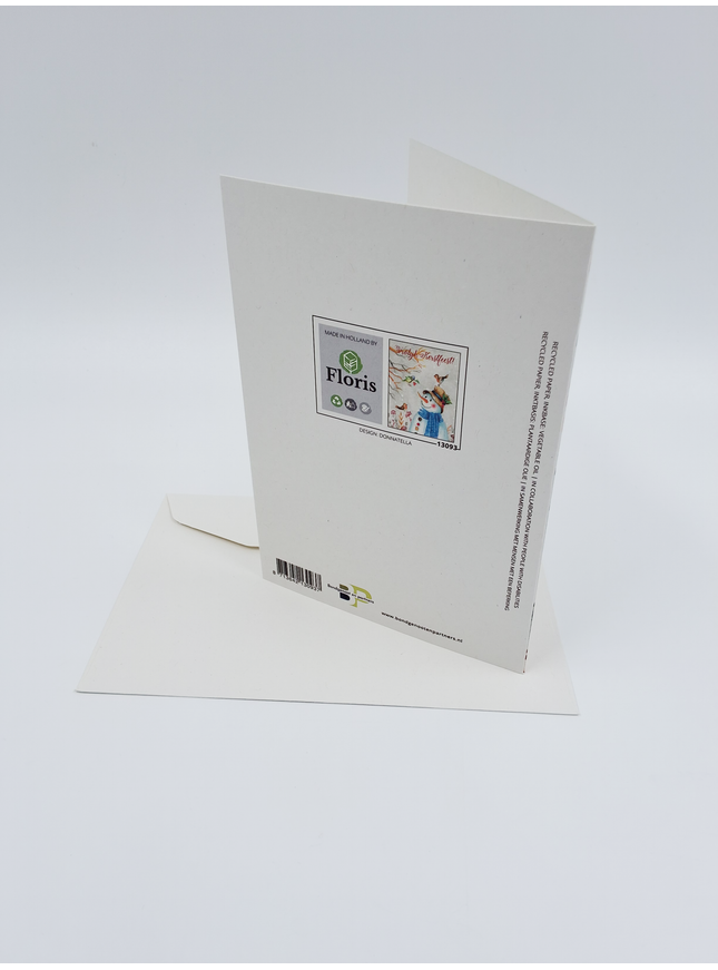 Greeting card snowman with birds