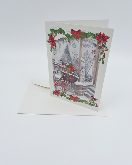 Wenskaart fiets met kado's