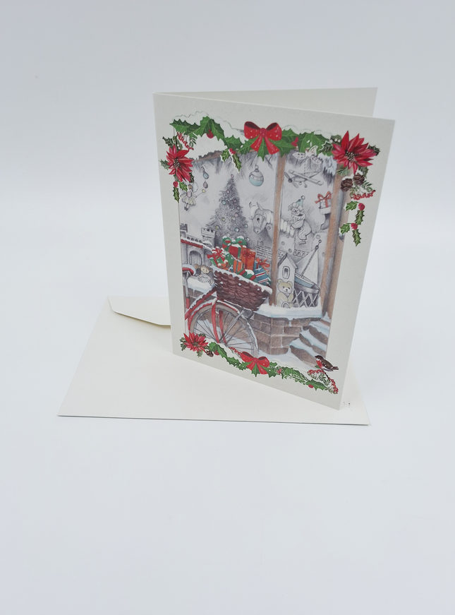 Wenskaart fiets met kado's