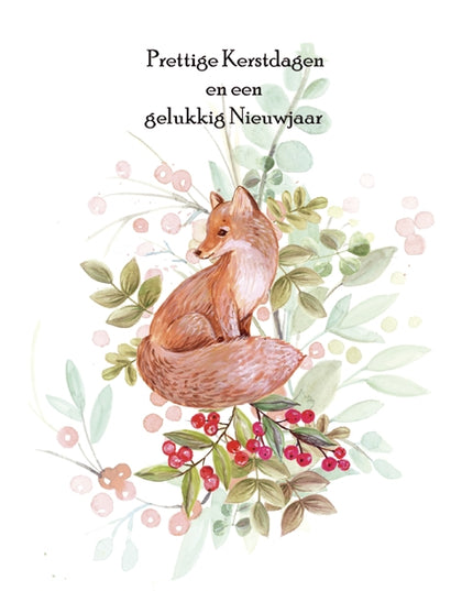Wenskaart vos, prettige feestdagen