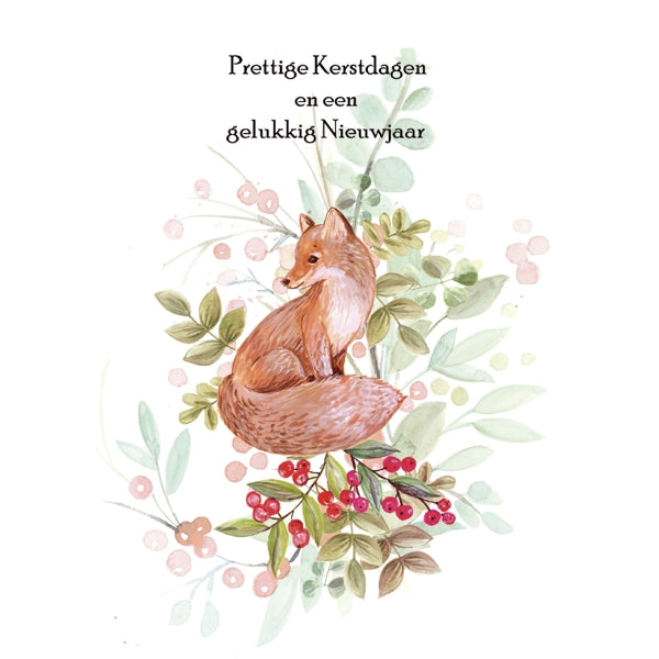 Wenskaart vos, prettige feestdagen