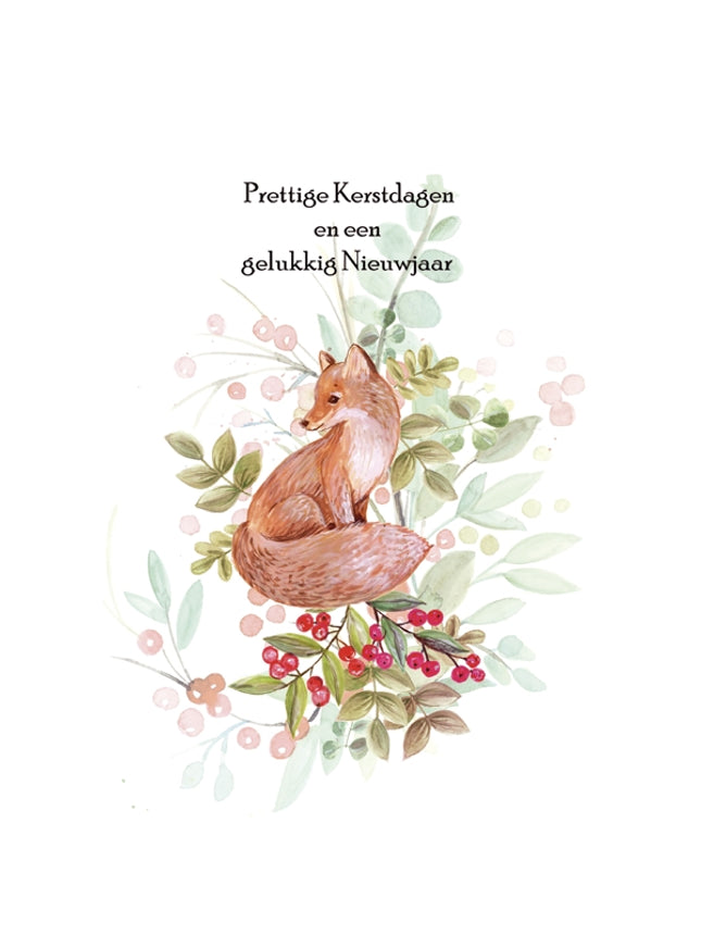 Wenskaart vos, prettige feestdagen