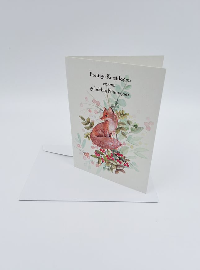 Wenskaart vos, prettige feestdagen