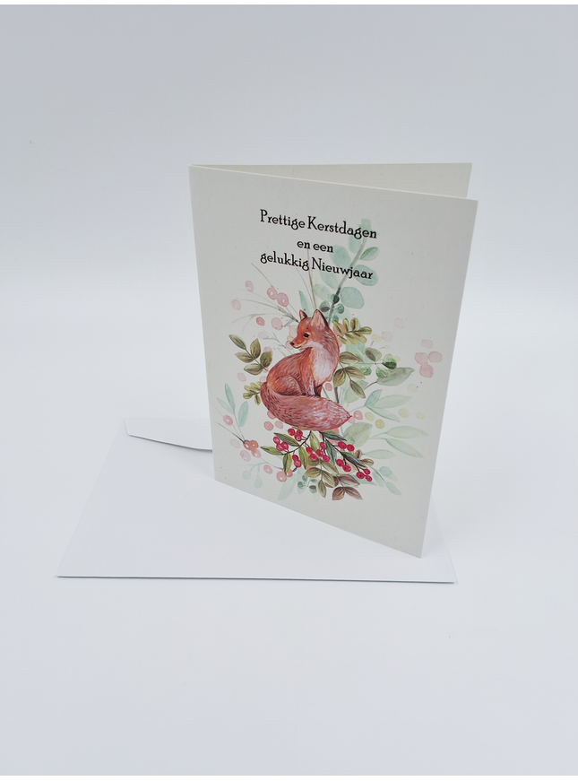 Wenskaart vos, prettige feestdagen