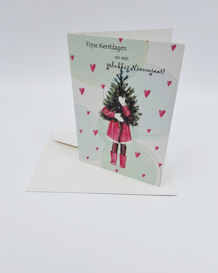 Wenskaart kerstboom, fijne feestdagen