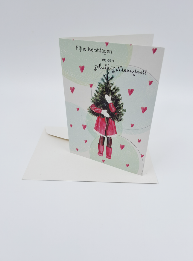 Wenskaart kerstboom, fijne feestdagen
