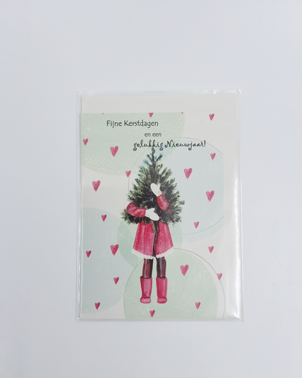 Wenskaart kerstboom, fijne feestdagen