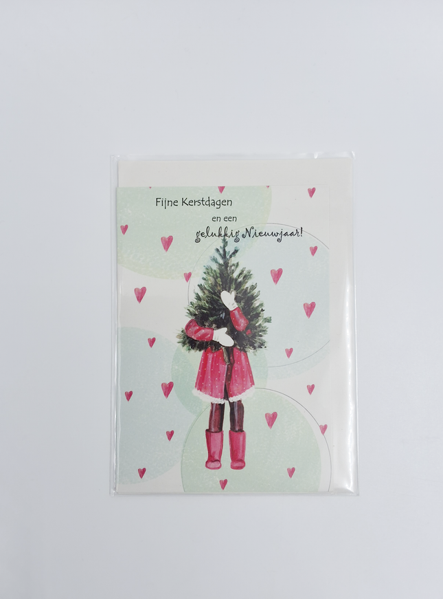 Wenskaart kerstboom, fijne feestdagen