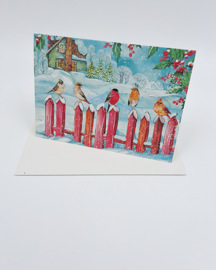 Wenskaart vogeltjes op hek