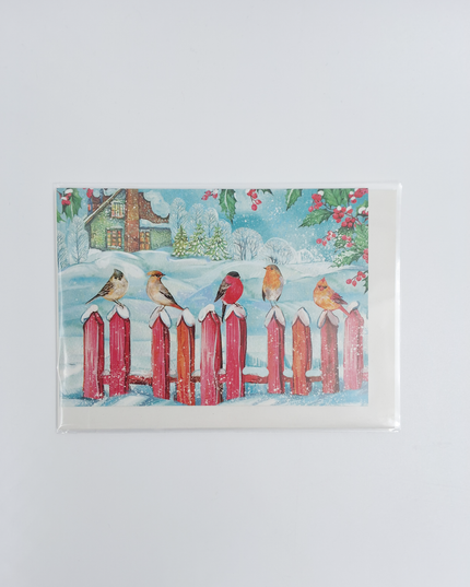 Wenskaart vogeltjes op hek