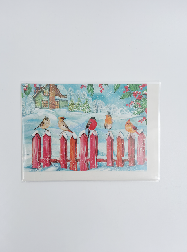 Wenskaart vogeltjes op hek