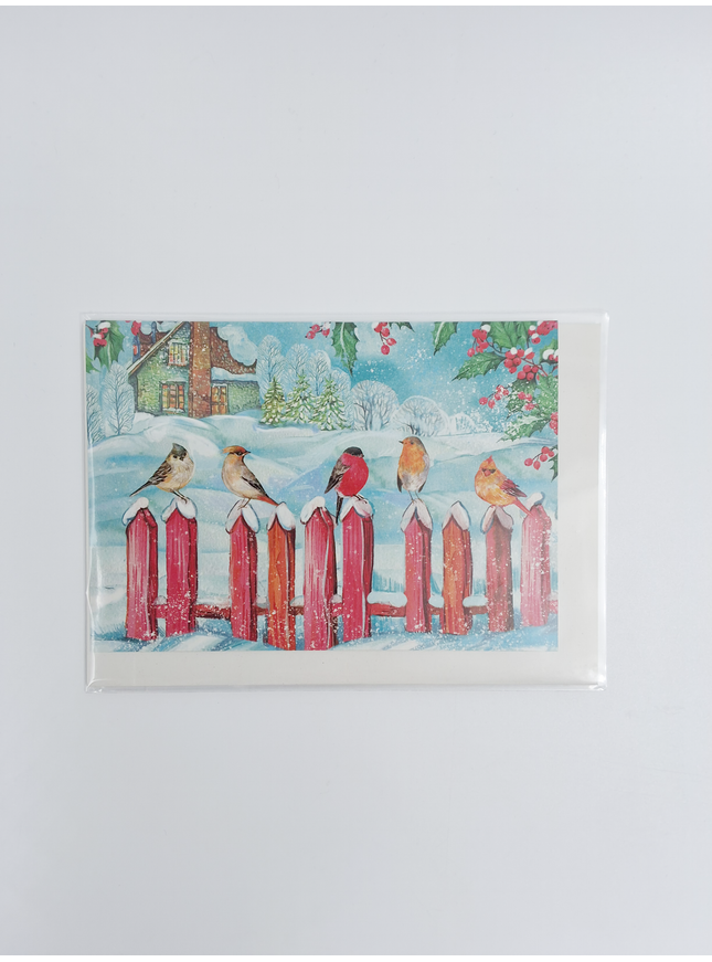 Wenskaart vogeltjes op hek