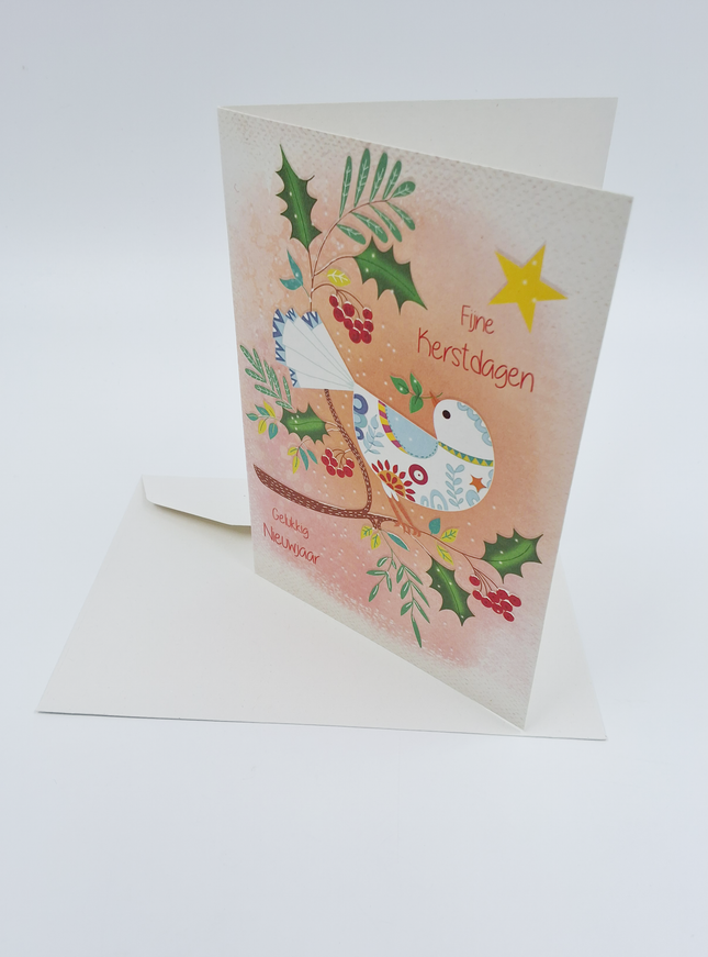 Kerstkaart duif Fijne Kerstdagen, Gelukkig Nieuwjaar