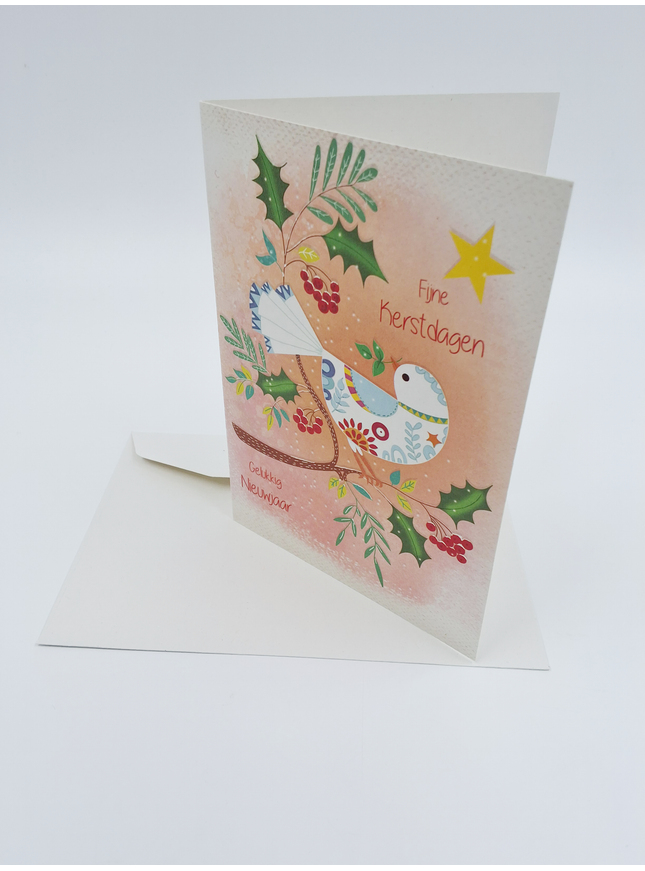 Kerstkaart duif Fijne Kerstdagen, Gelukkig Nieuwjaar