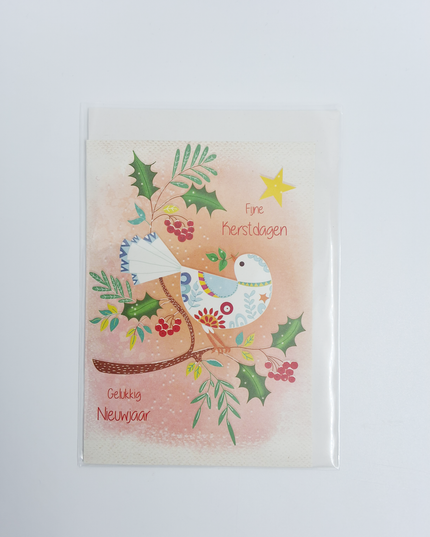 Kerstkaart duif Fijne Kerstdagen, Gelukkig Nieuwjaar