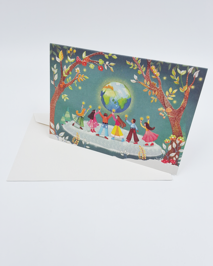 wenskaart wereldbol en kinderen