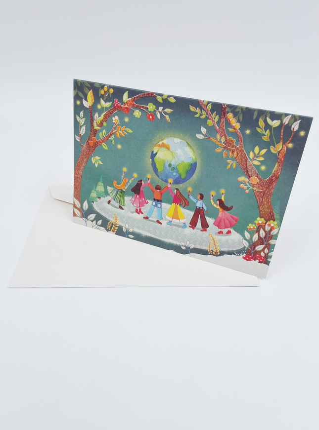 wenskaart wereldbol en kinderen