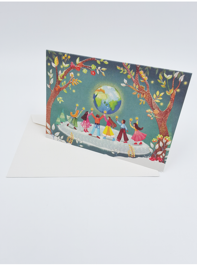 wenskaart wereldbol en kinderen