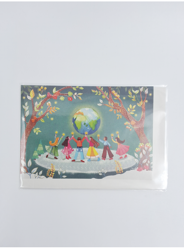 wenskaart wereldbol en kinderen