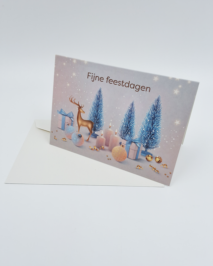 Wenskaart kerstboom en hertje