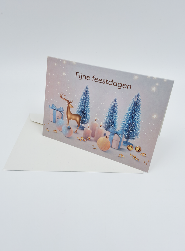 Wenskaart kerstboom en hertje