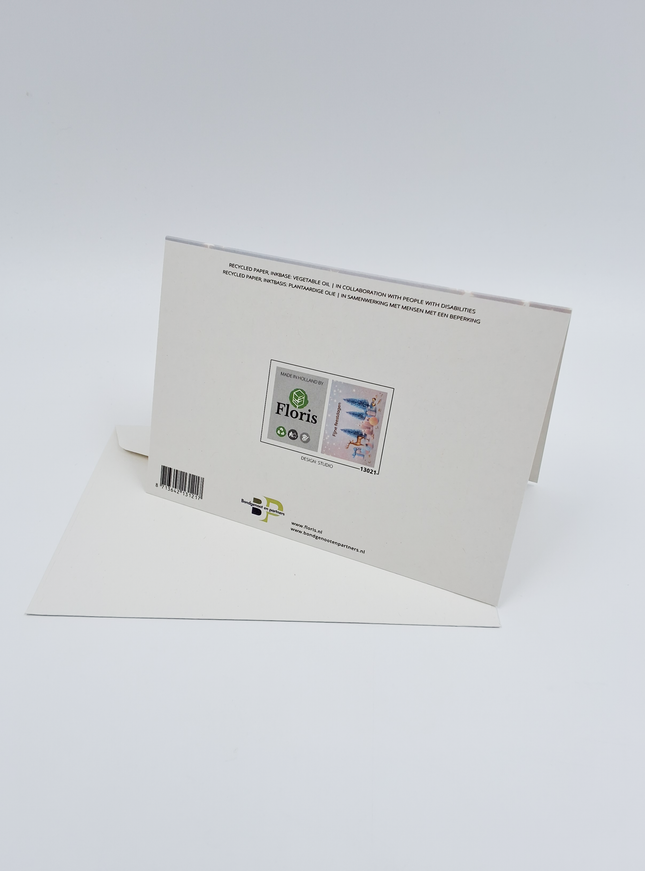 Wenskaart kerstboom en hertje