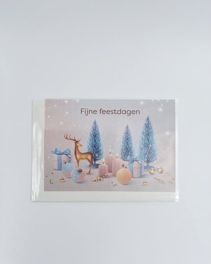 Wenskaart kerstboom en hertje