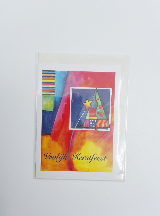 Wenskaart eco-lam. kerstboom "Vrolijk Kerstfeest"