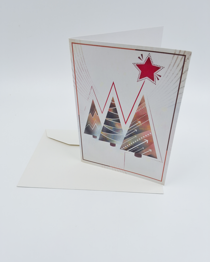 Wenskaart eco-lam. drie kerstbomen