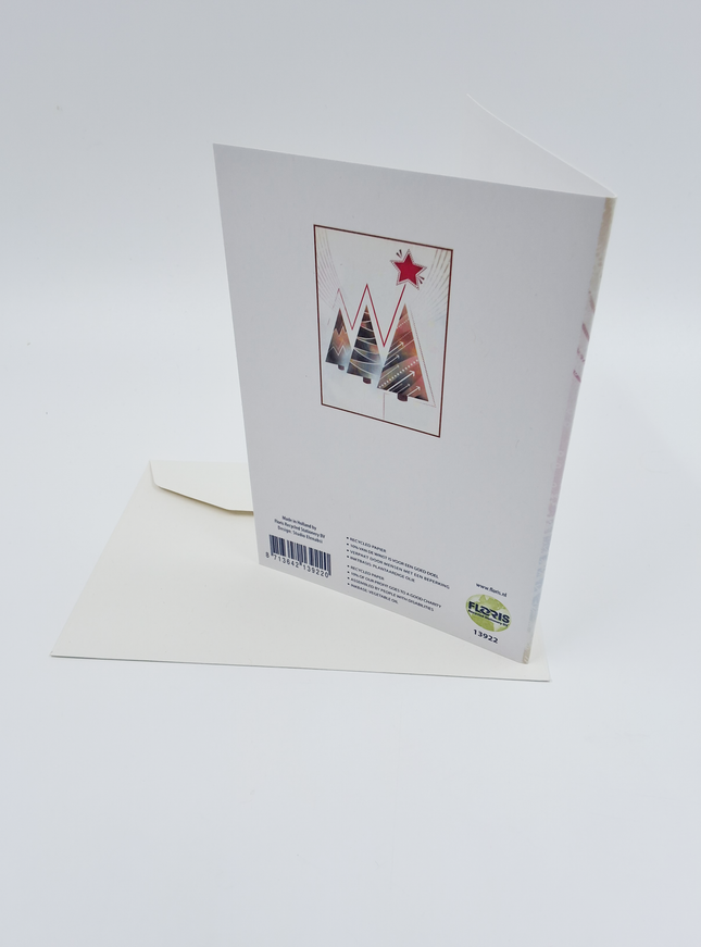 Wenskaart eco-lam. drie kerstbomen