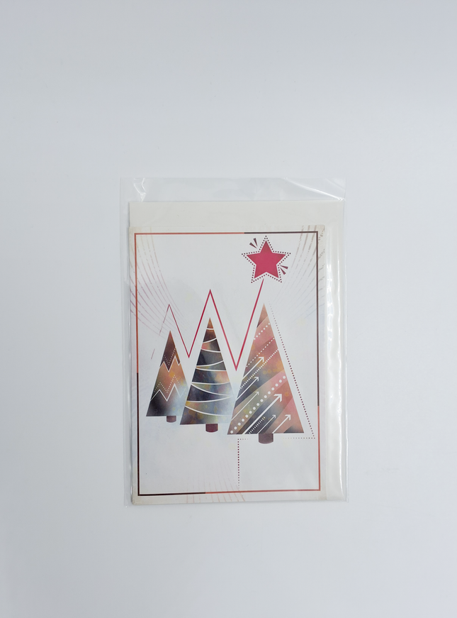 Wenskaart eco-lam. drie kerstbomen