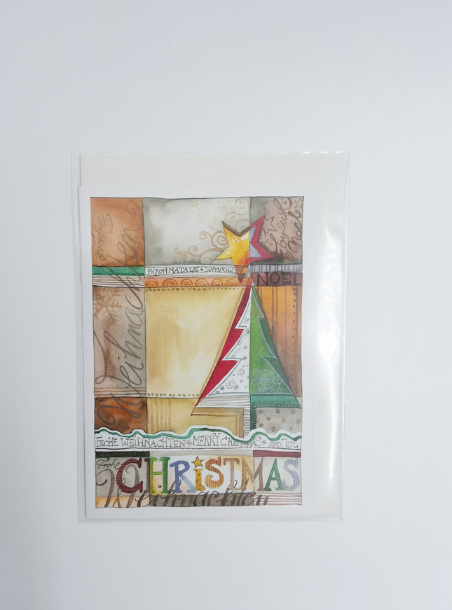 Wenskaart eco-lam. kerstboom "Christmas"