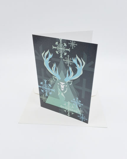 Wenskaart eco-lam. rendier groen zwart