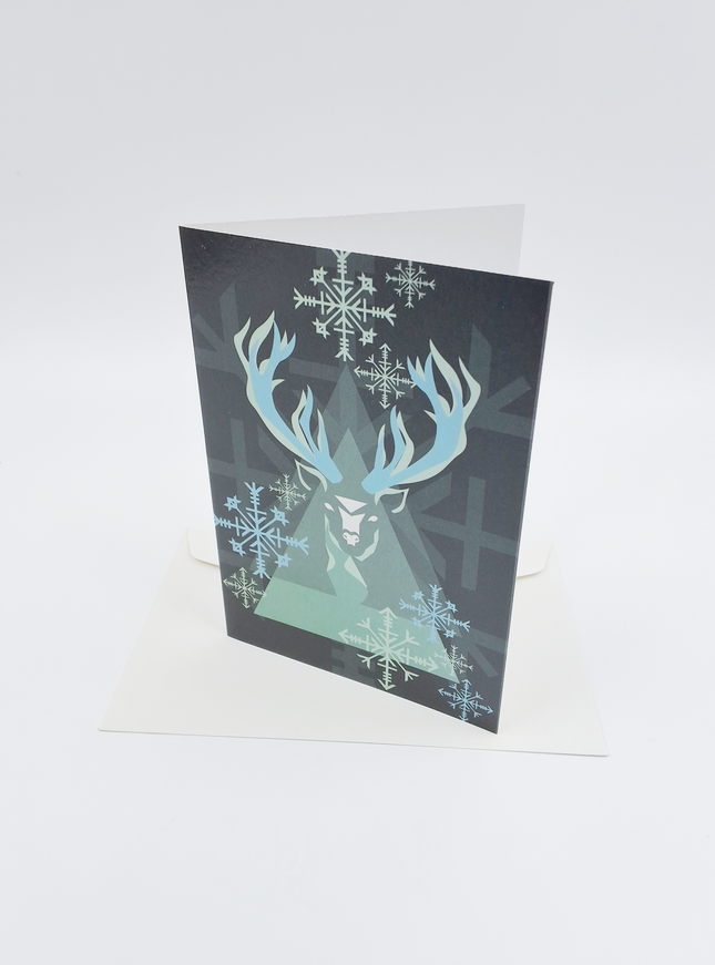 Wenskaart eco-lam. rendier groen zwart