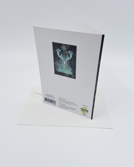 Wenskaart eco-lam. rendier groen zwart