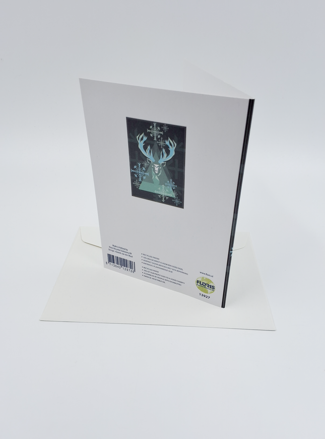 Wenskaart eco-lam. rendier groen zwart