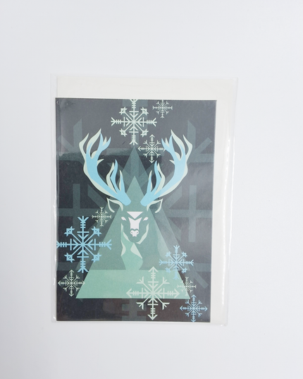 Wenskaart eco-lam. rendier groen zwart