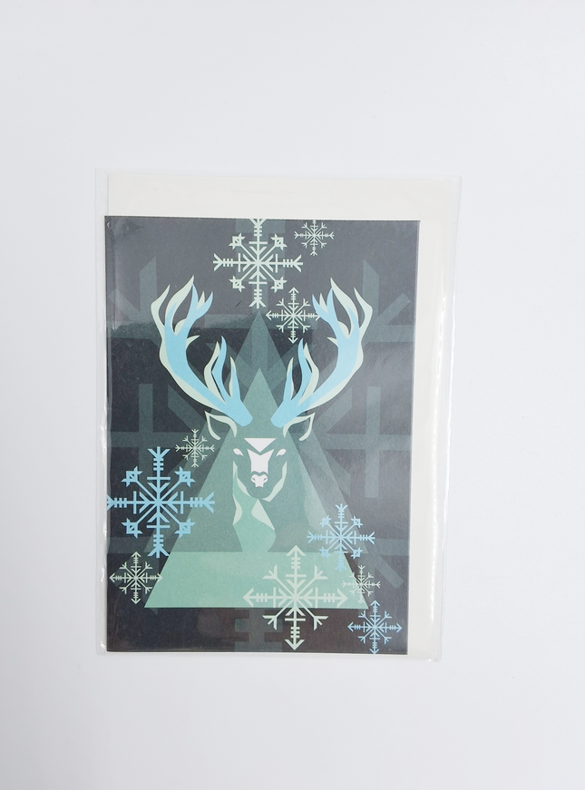 Wenskaart eco-lam. rendier groen zwart