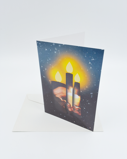Wenskaart eco-lam. kaarsen handen