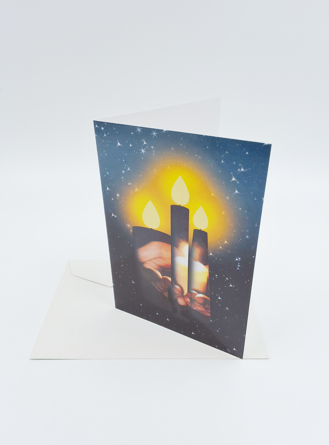 Wenskaart eco-lam. kaarsen handen